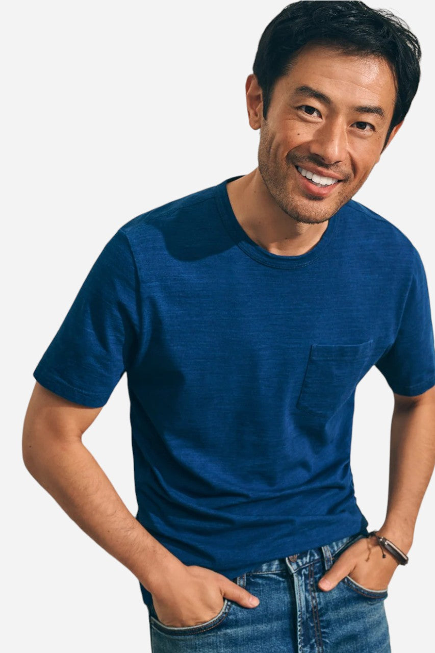 Faherty Short Sleeve Indigo Pocket Tee
