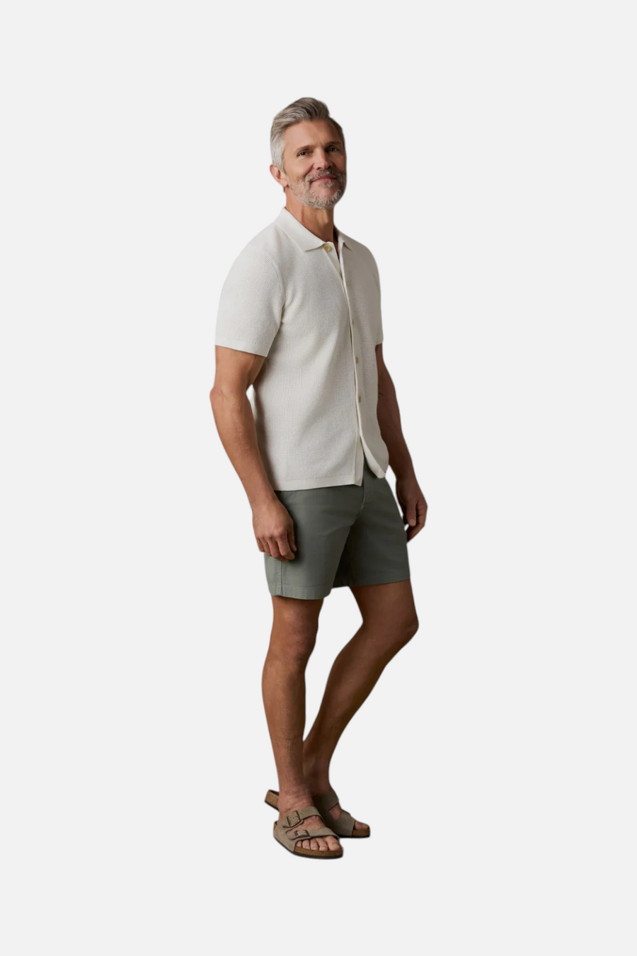 Faherty Short Sleeved Sunwashed Sweater Shirt in White Shell