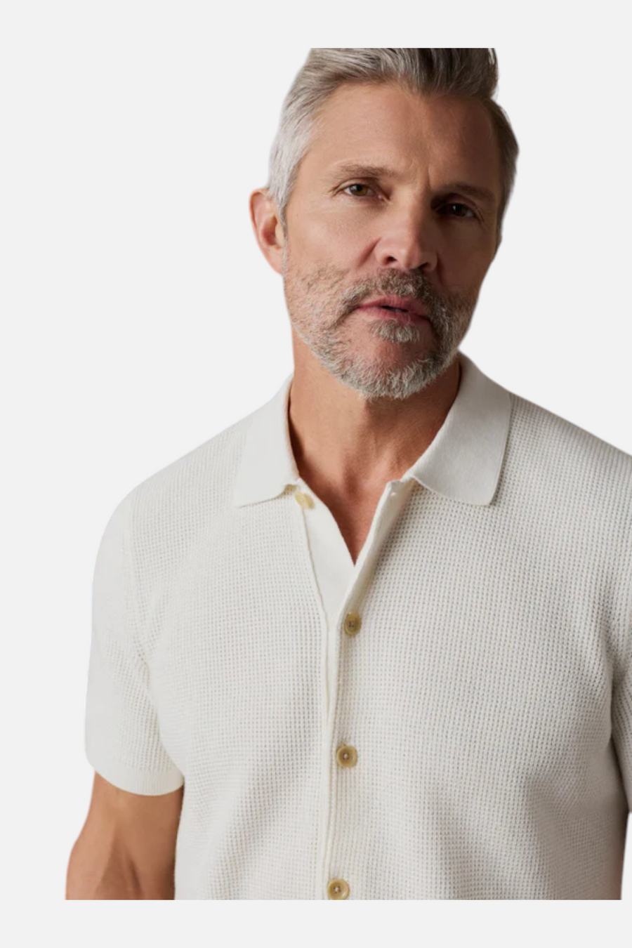 Faherty Short Sleeved Sunwashed Sweater Shirt in White Shell