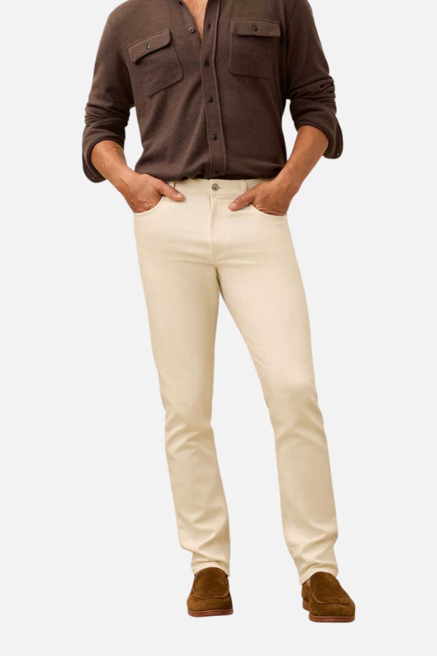 Faherty Stretch Terry 5-Pocket Pant in Egret