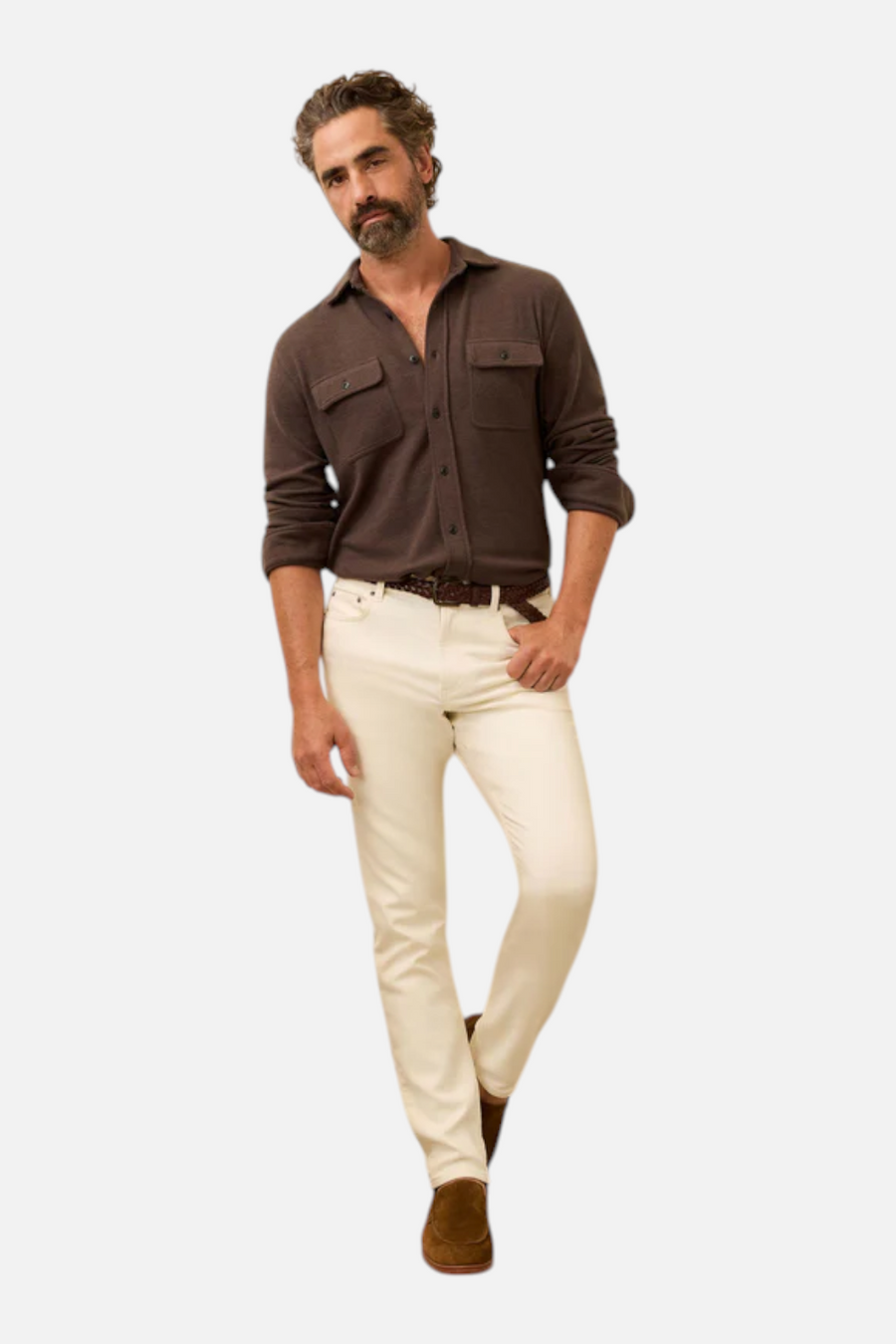 Faherty Stretch Terry 5-Pocket Pant in Egret