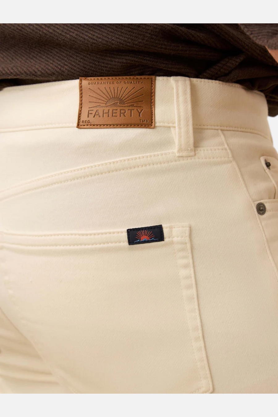 Faherty Stretch Terry 5-Pocket Pant in Egret