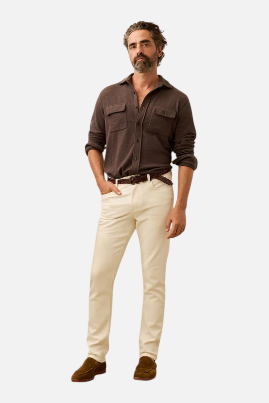 Faherty Stretch Terry 5-Pocket Pant in Egret