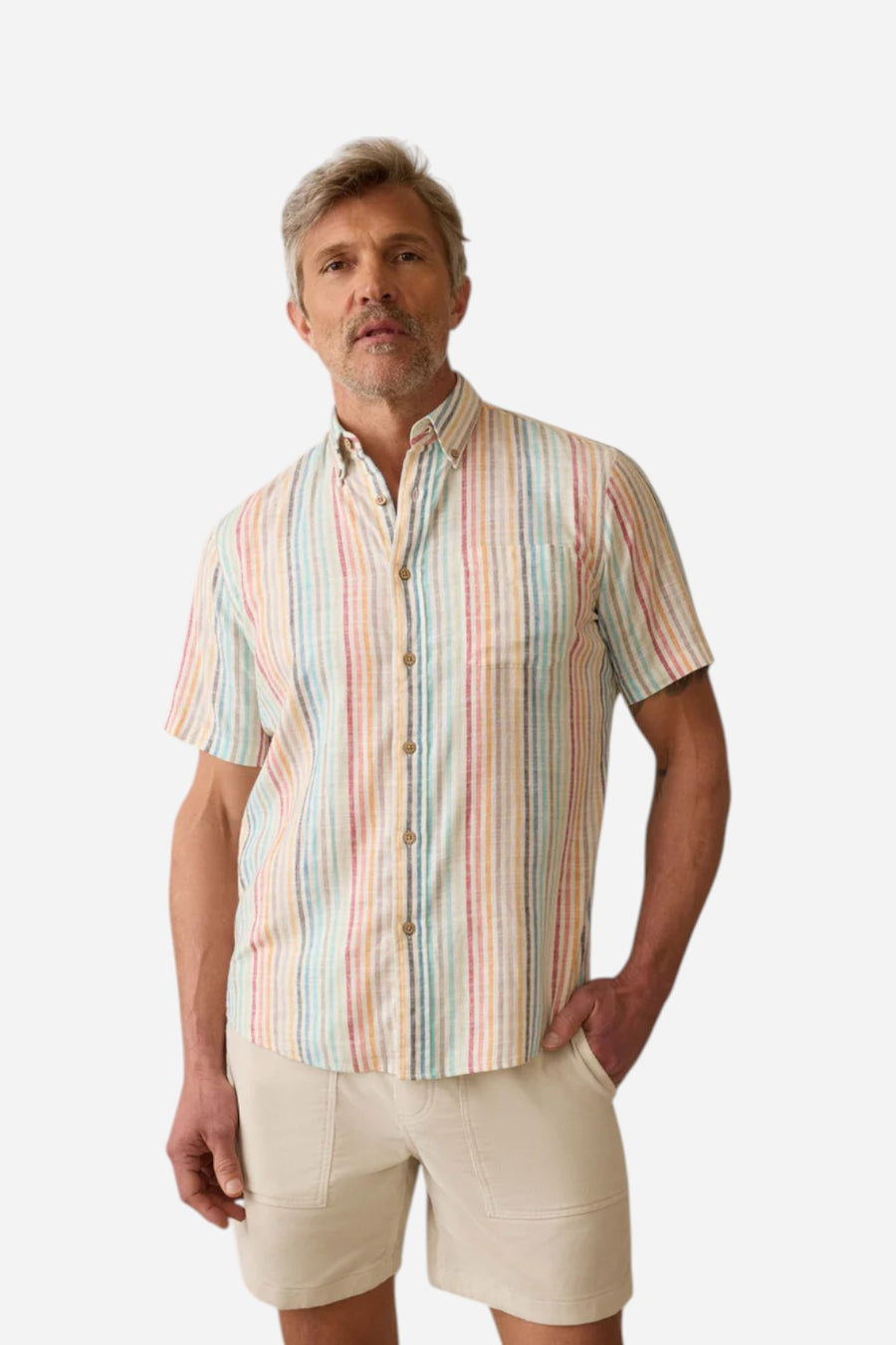 Faherty Short-Sleeve Breeze Shirt in Bay Reef Stripe