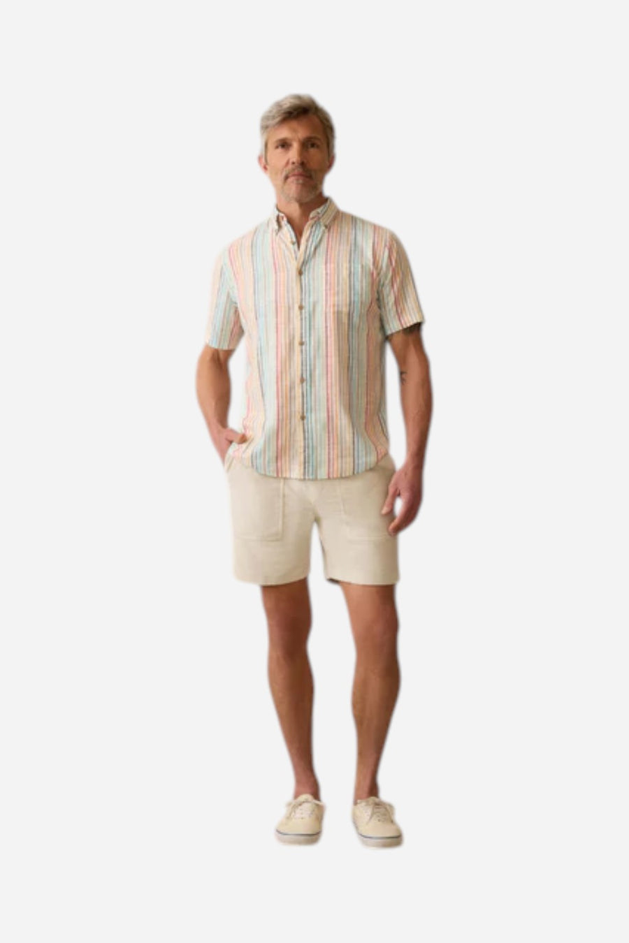Faherty Short-Sleeve Breeze Shirt in Bay Reef Stripe