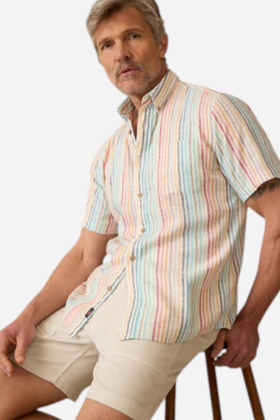 Faherty Short-Sleeve Breeze Shirt in Bay Reef Stripe