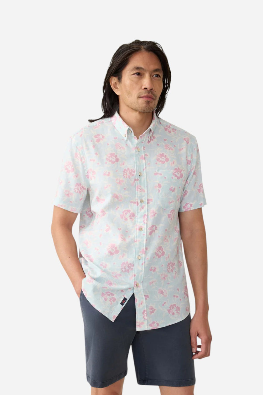 Faherty Short-Sleeve Breeze Shirt in Clear Waters Blossom