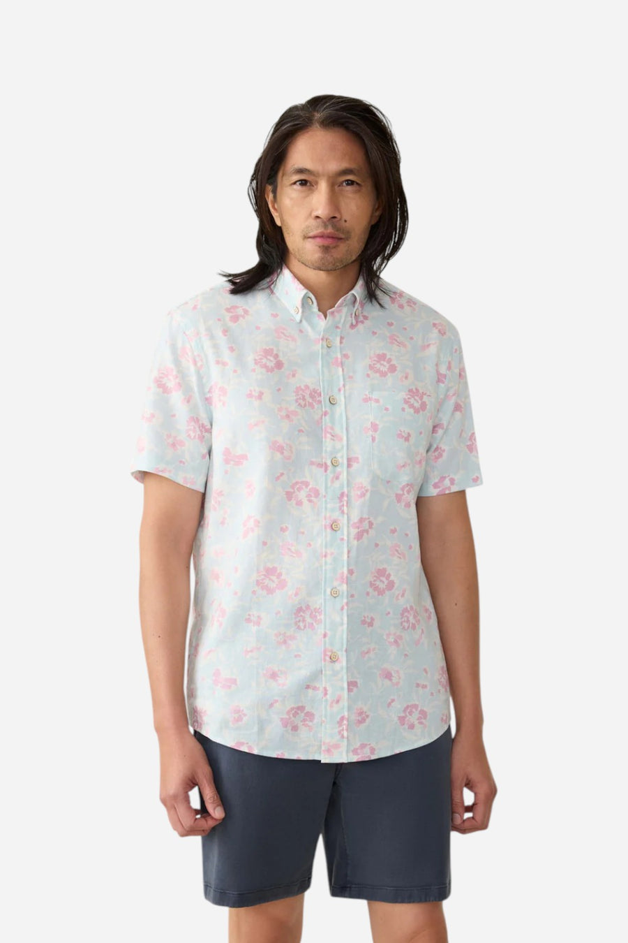 Faherty Short-Sleeve Breeze Shirt in Clear Waters Blossom