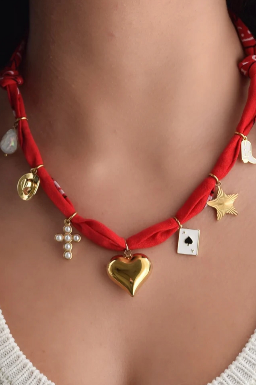 Farrah B Saloon Bandana Charm Necklace in Red