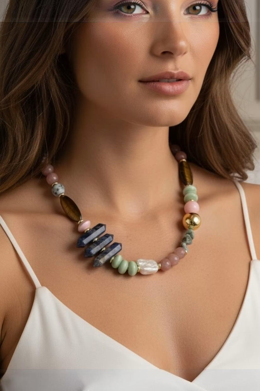 Farrah B Queen Beaded Necklace in Multi and Gold