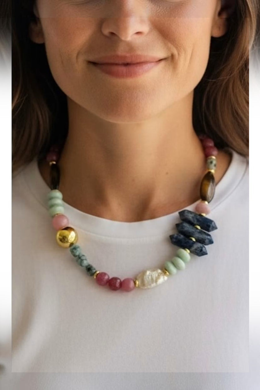 Farrah B Queen Beaded Necklace in Multi and Gold