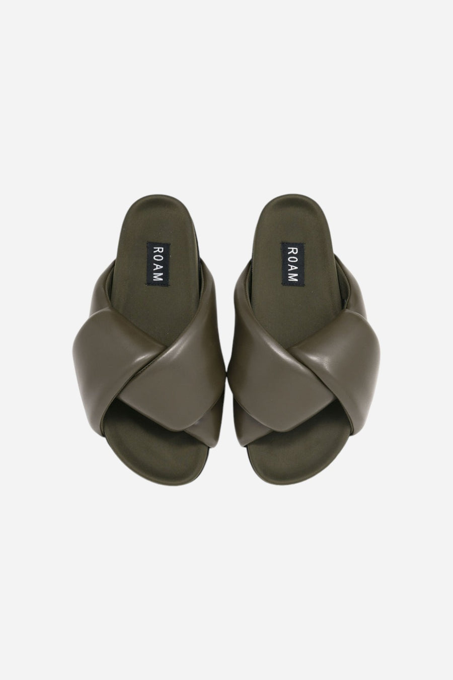 Roam Foldy Puffy Sandals in Khaki Vegan Leather