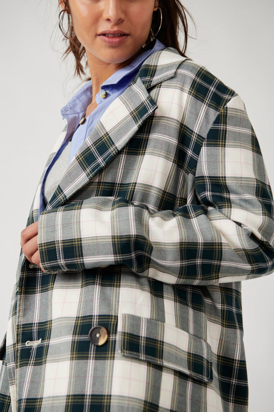 Free People Freddie Longline Blazer in Plaid