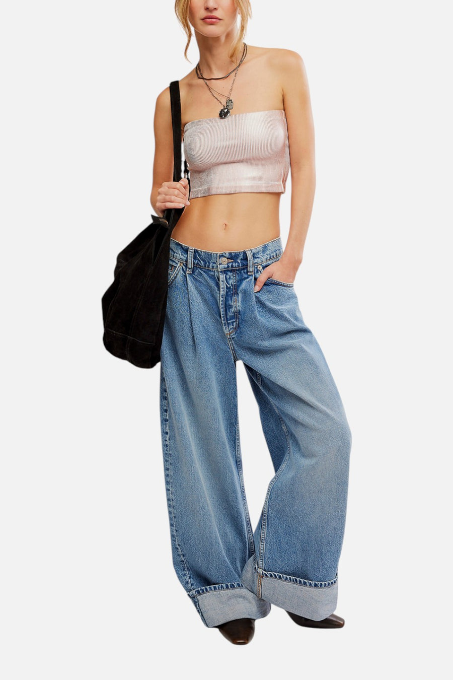 Free People Amelia Foil Bandeau Top in Ballet Combo