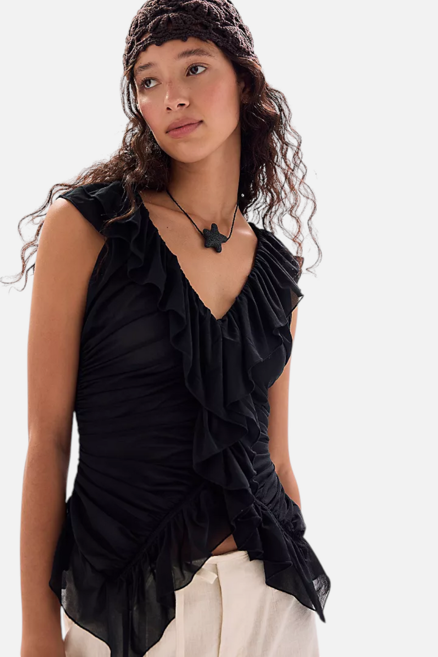 Free People Blythe Ruffle Top in Black