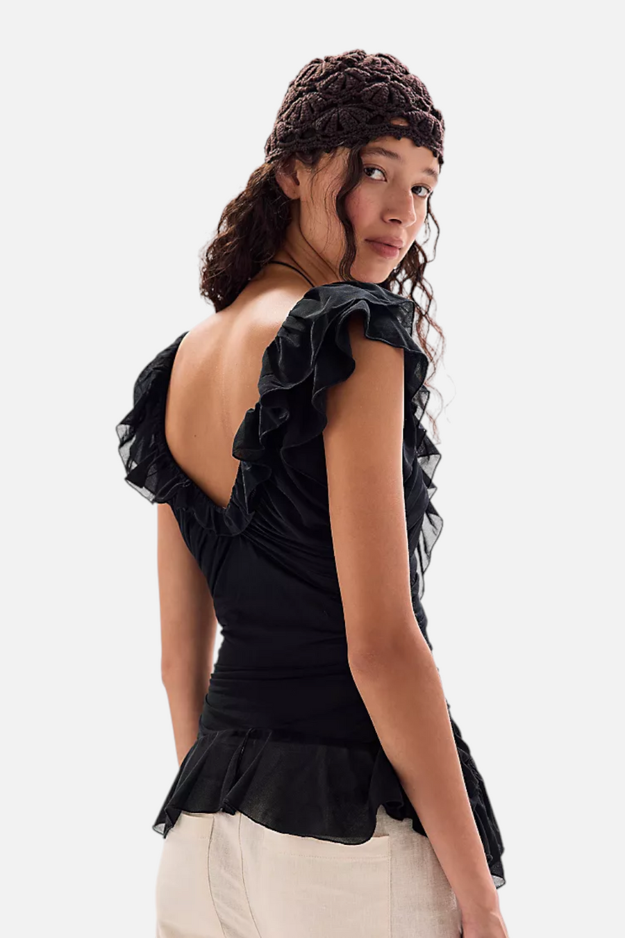 Free People Blythe Ruffle Top in Black