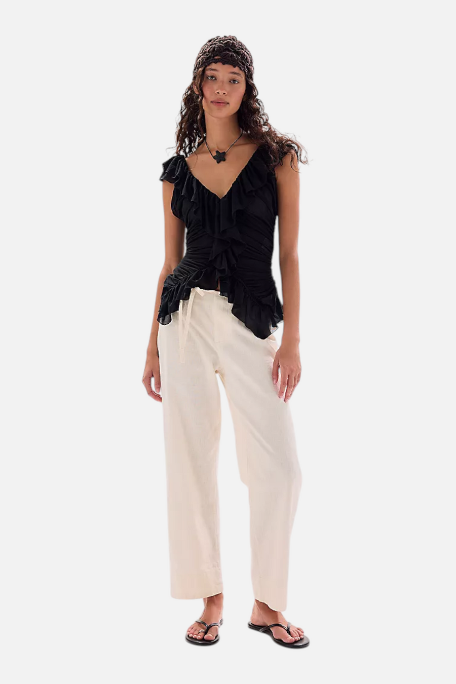 Free People Blythe Ruffle Top in Black