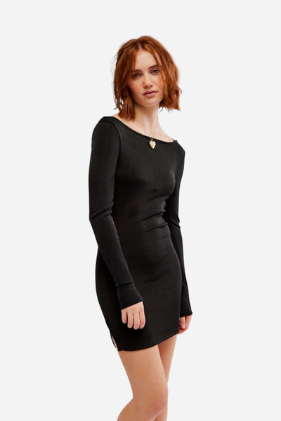 chinese dress ladies Give My All Long Sleeve Mini Dress Black