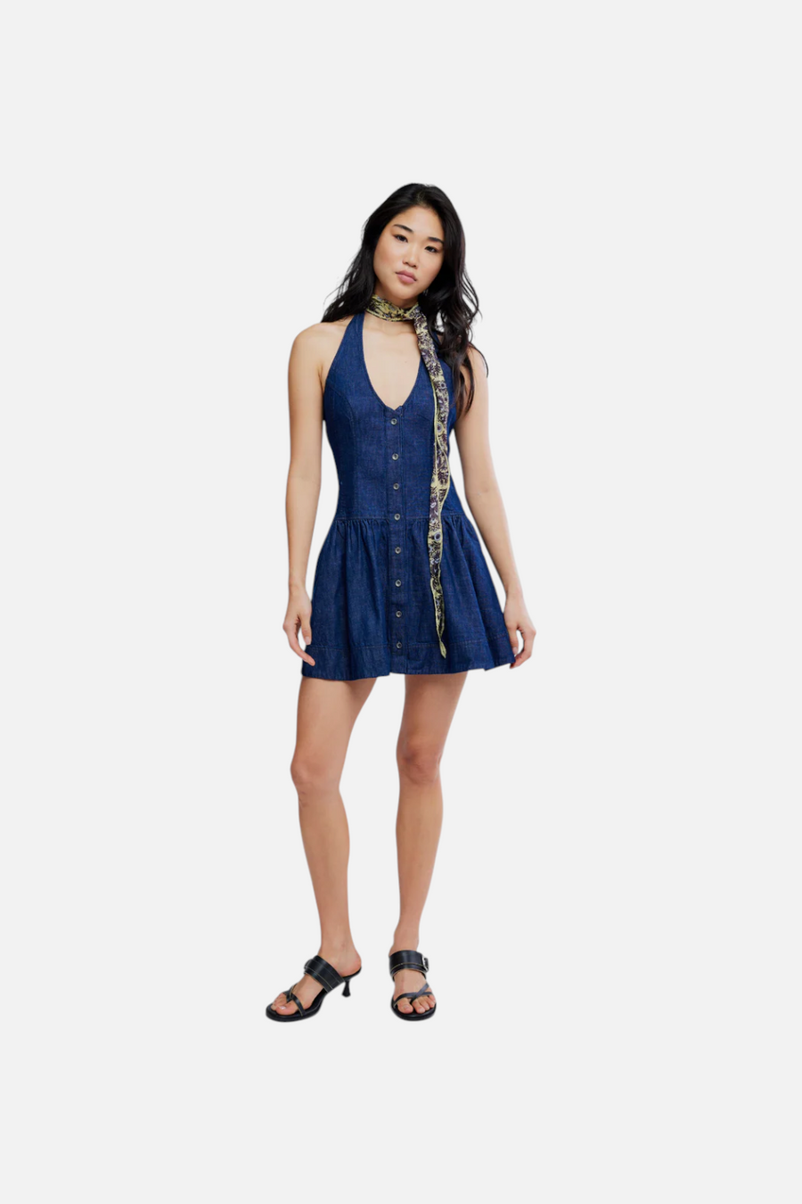 Free People Clean Break Denim Mini Dress in Night Wash