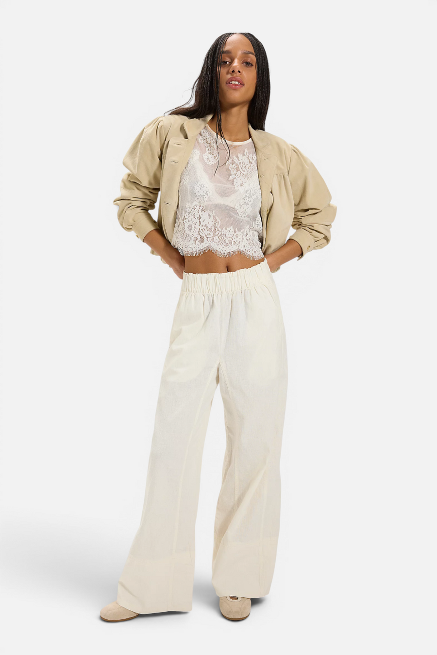 Free People Days End Linen Pull On Pant in Clean Ivory