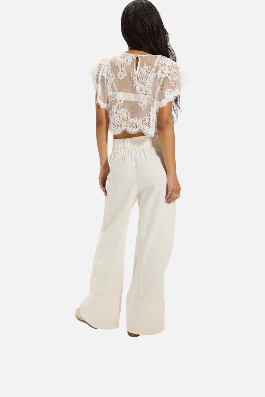 Free People Days End Linen Pull On Pant in Clean Ivory