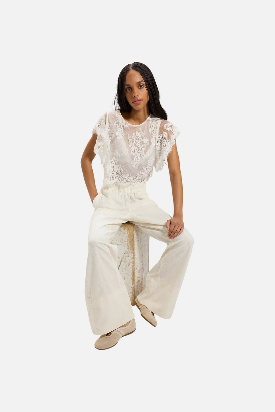 Free People Days End Linen Pull On Pant in Clean Ivory