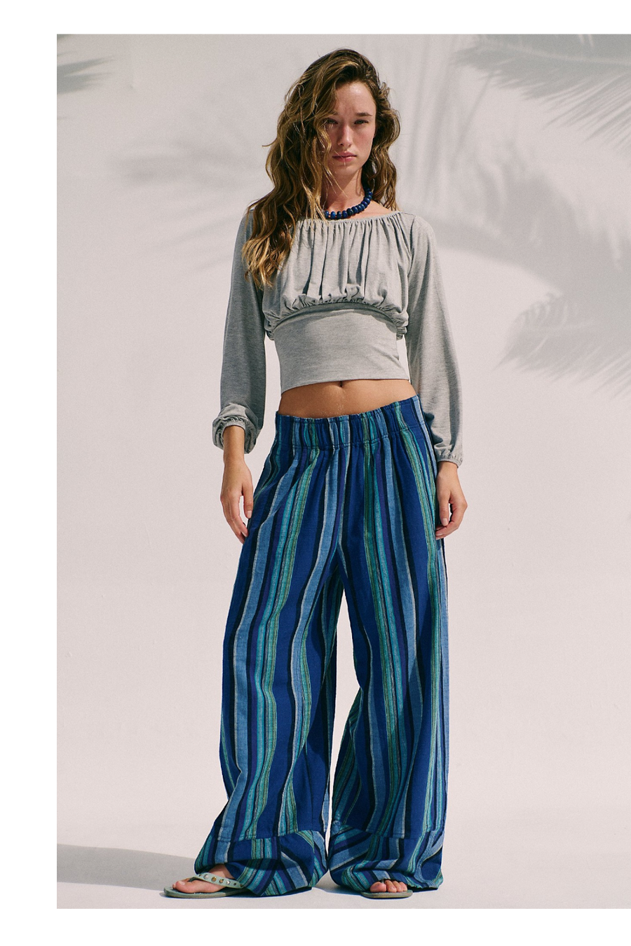 Free People Days End Solar Linen Stripe Pant in Navy