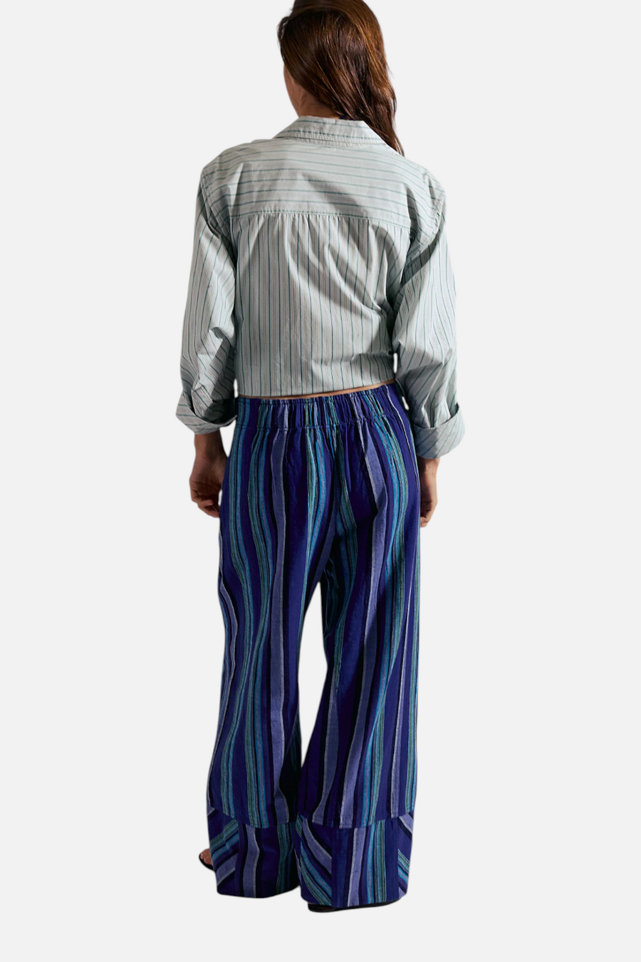 Free People Days End Solar Linen Stripe Pant in Navy