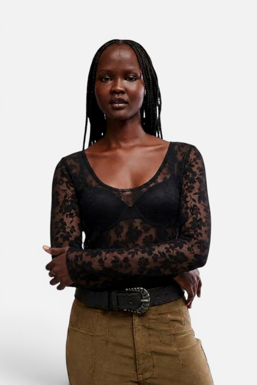 Free People Early Sunsets Lace Layering Top in Black