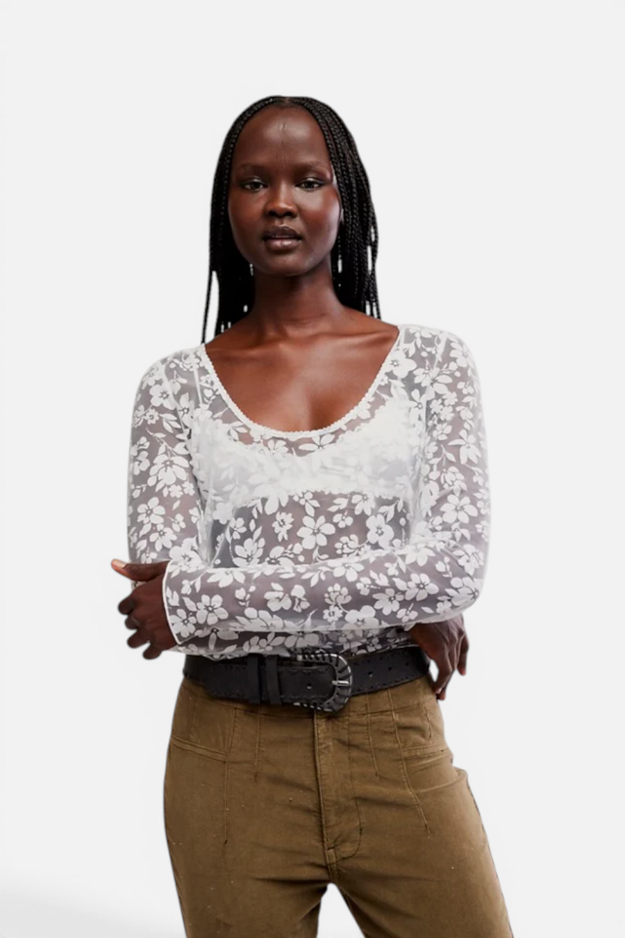 Free People Early Sunsets Lace Layering Top in Ivory