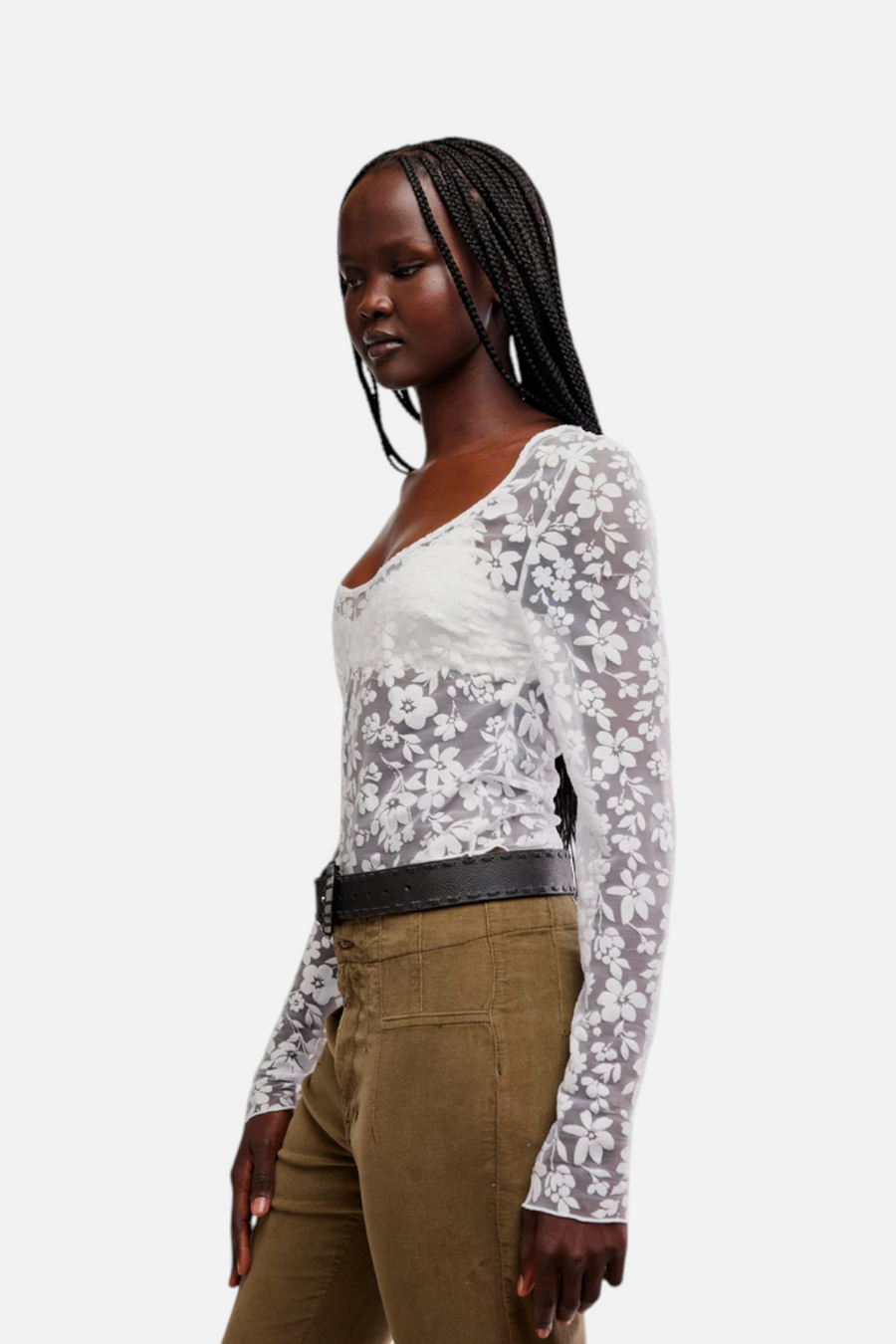 Free People Early Sunsets Lace Layering Top in Ivory