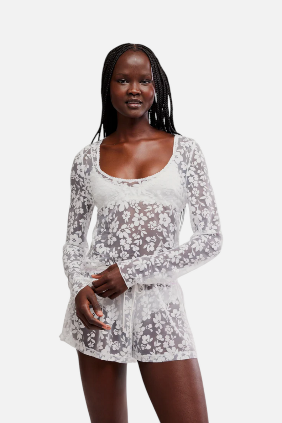 Free People Early Sunsets Lace Layering Top in Ivory