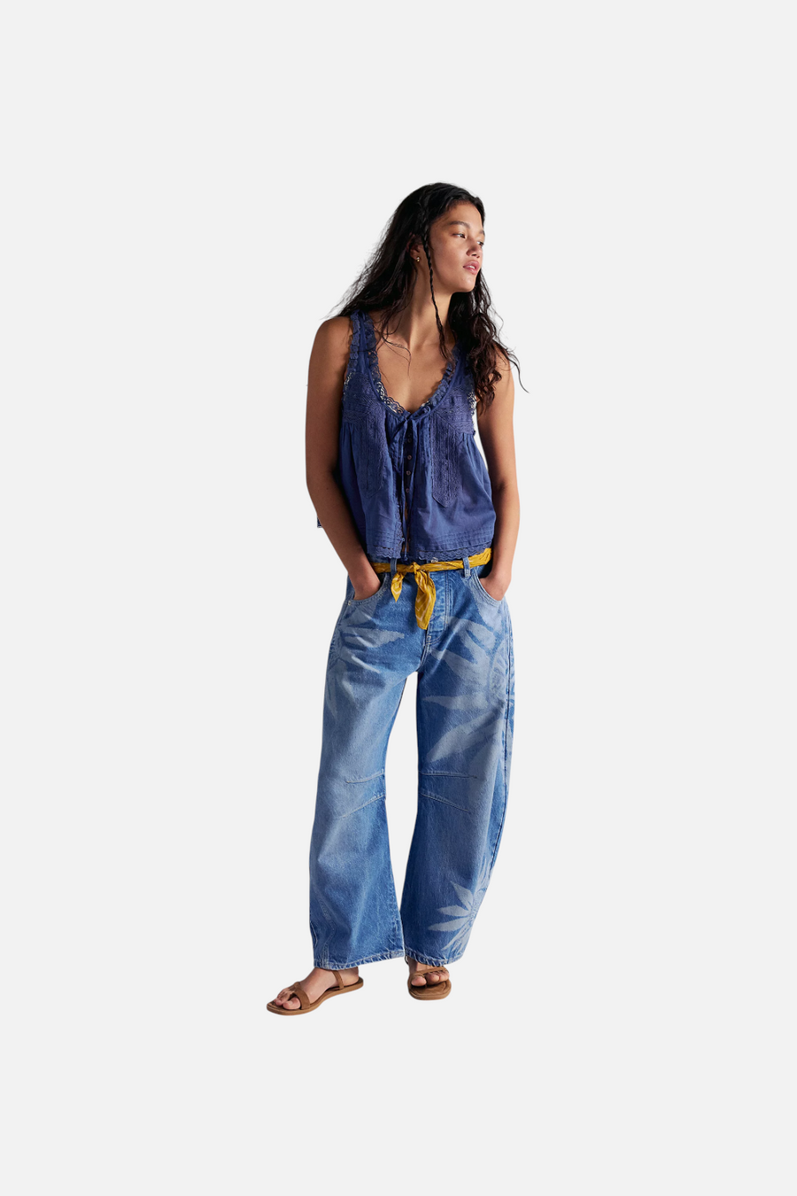 Free People Good Luck Printed Barrel Jean in Sun Fade