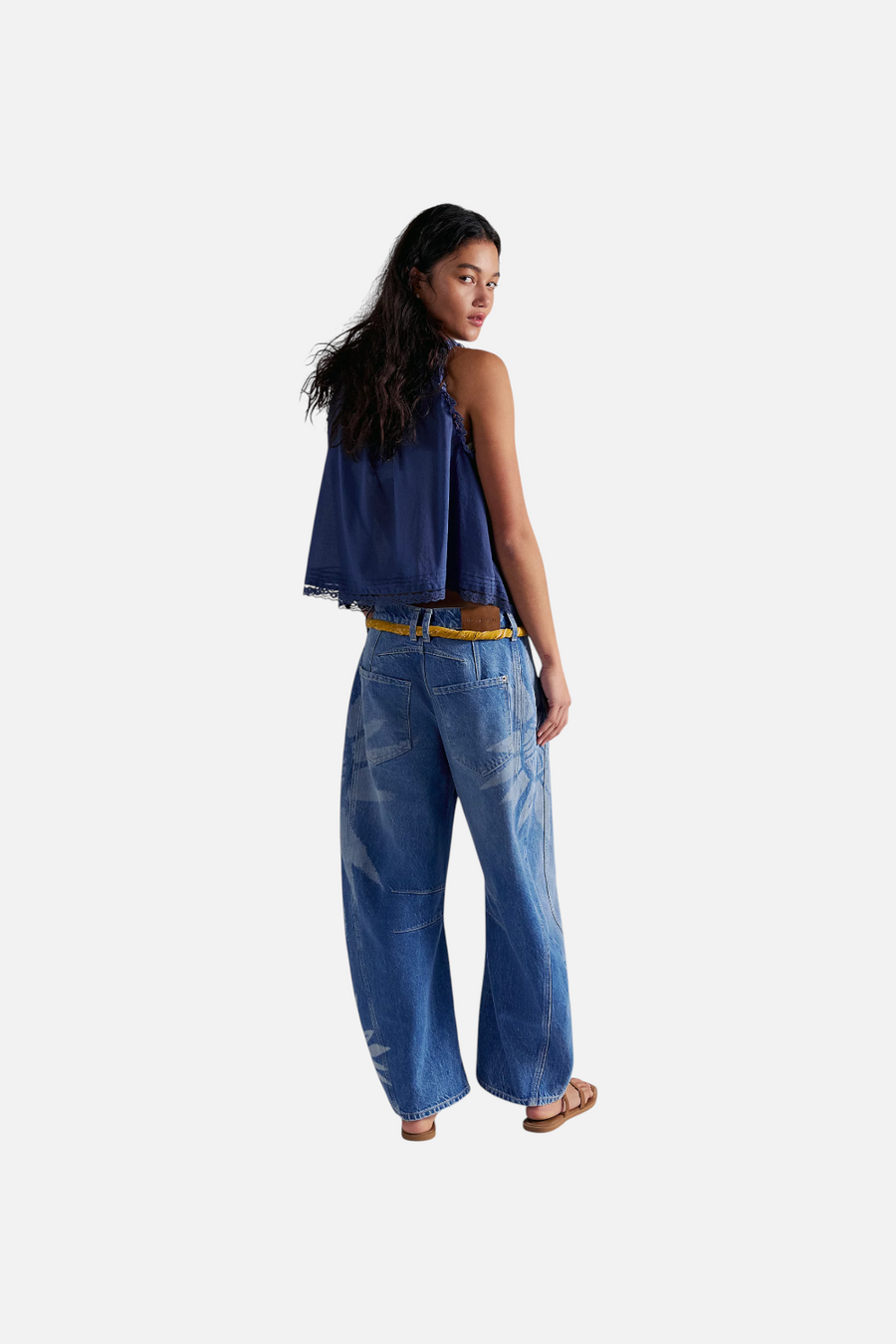 Free People Good Luck Printed Barrel Jean in Sun Fade