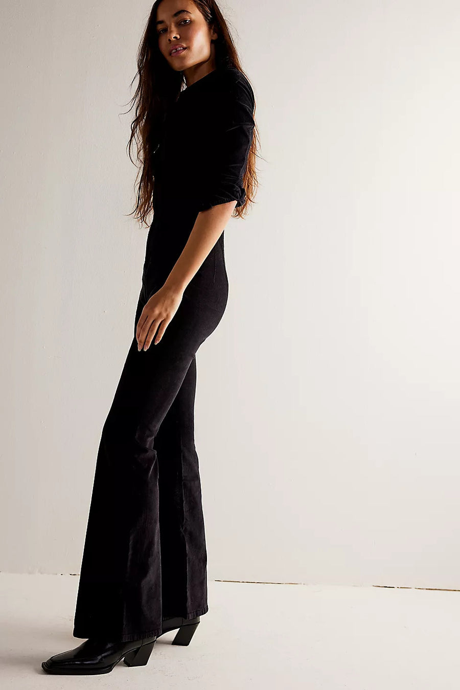 Free People Jayde Cord Flare Jumpsuit in Black