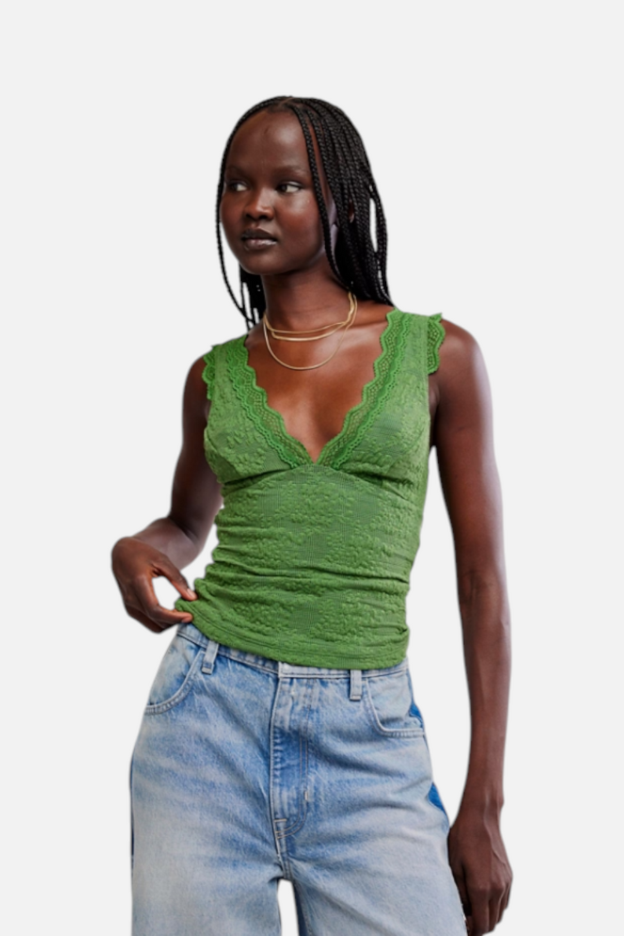 Free People Loved You First Lace Cami in Forest Fairy Green