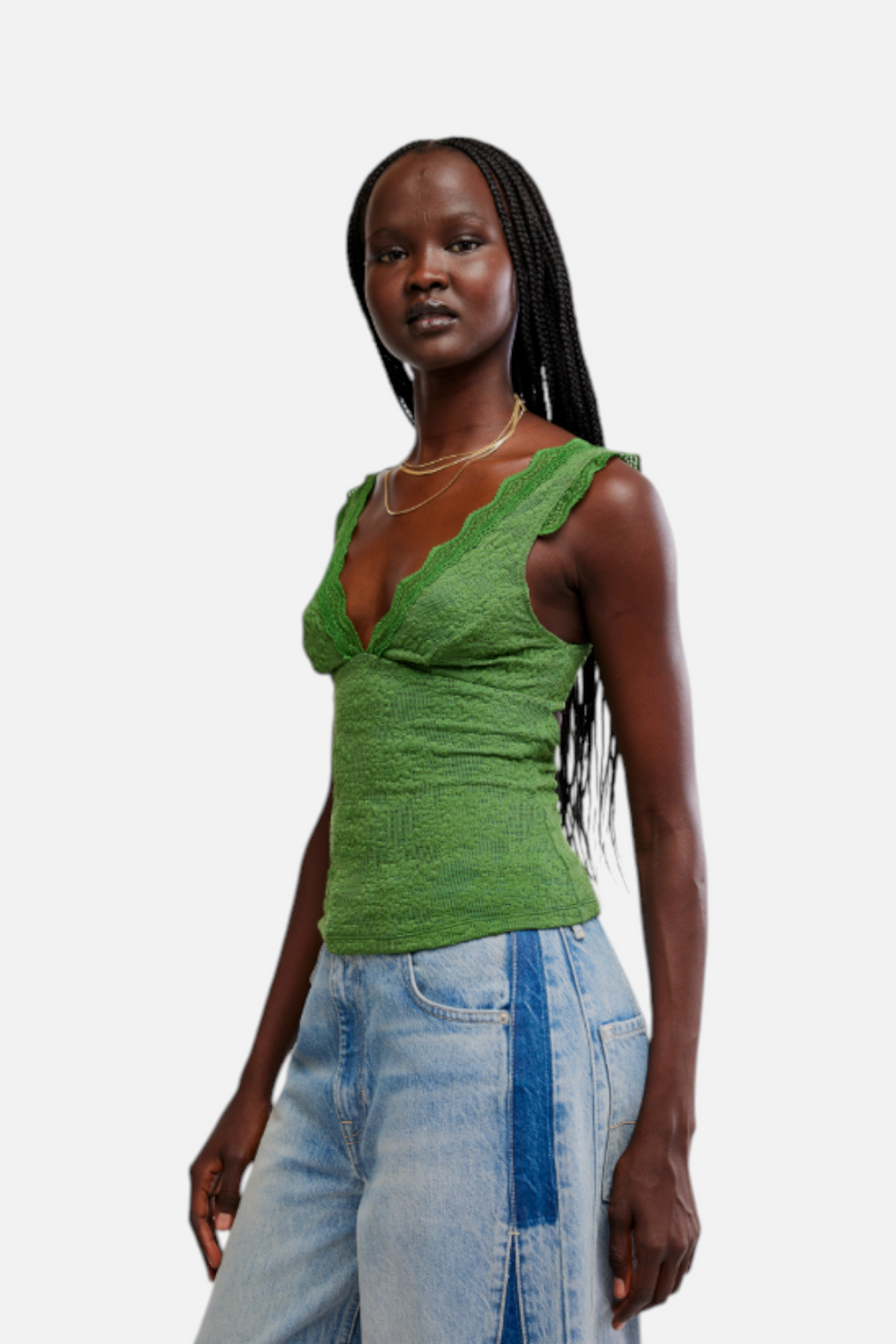 Free People Loved You First Lace Cami in Forest Fairy Green