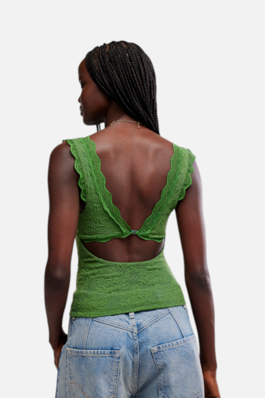 Free People Loved You First Lace Cami in Forest Fairy Green