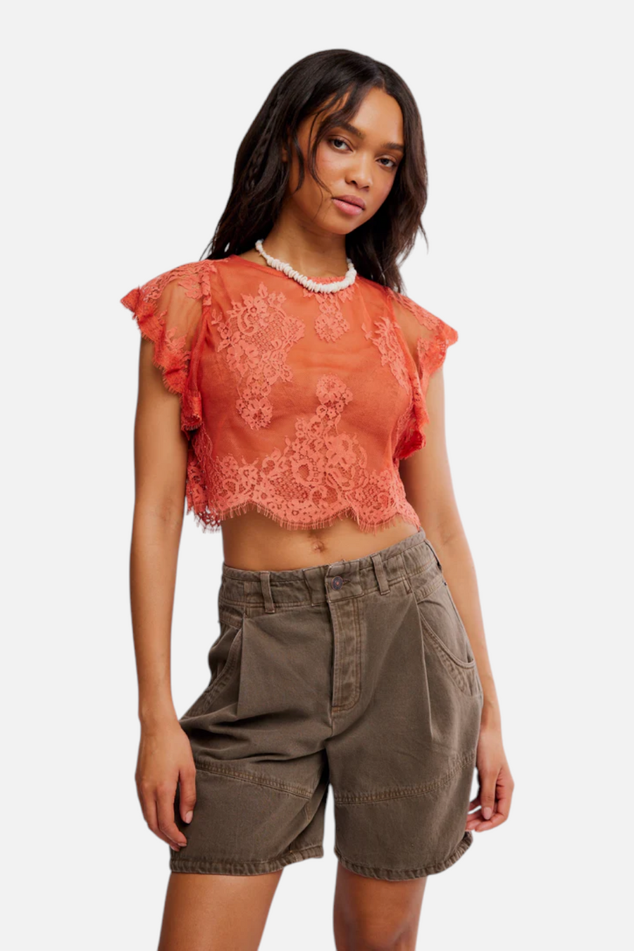 Free People Lunar Ash Lace Top in Sunset