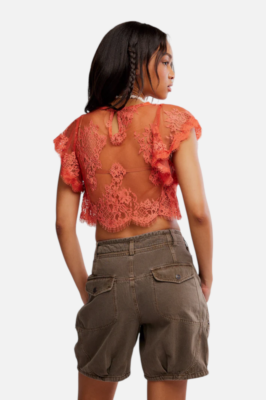 Free People Lunar Ash Lace Top in Sunset