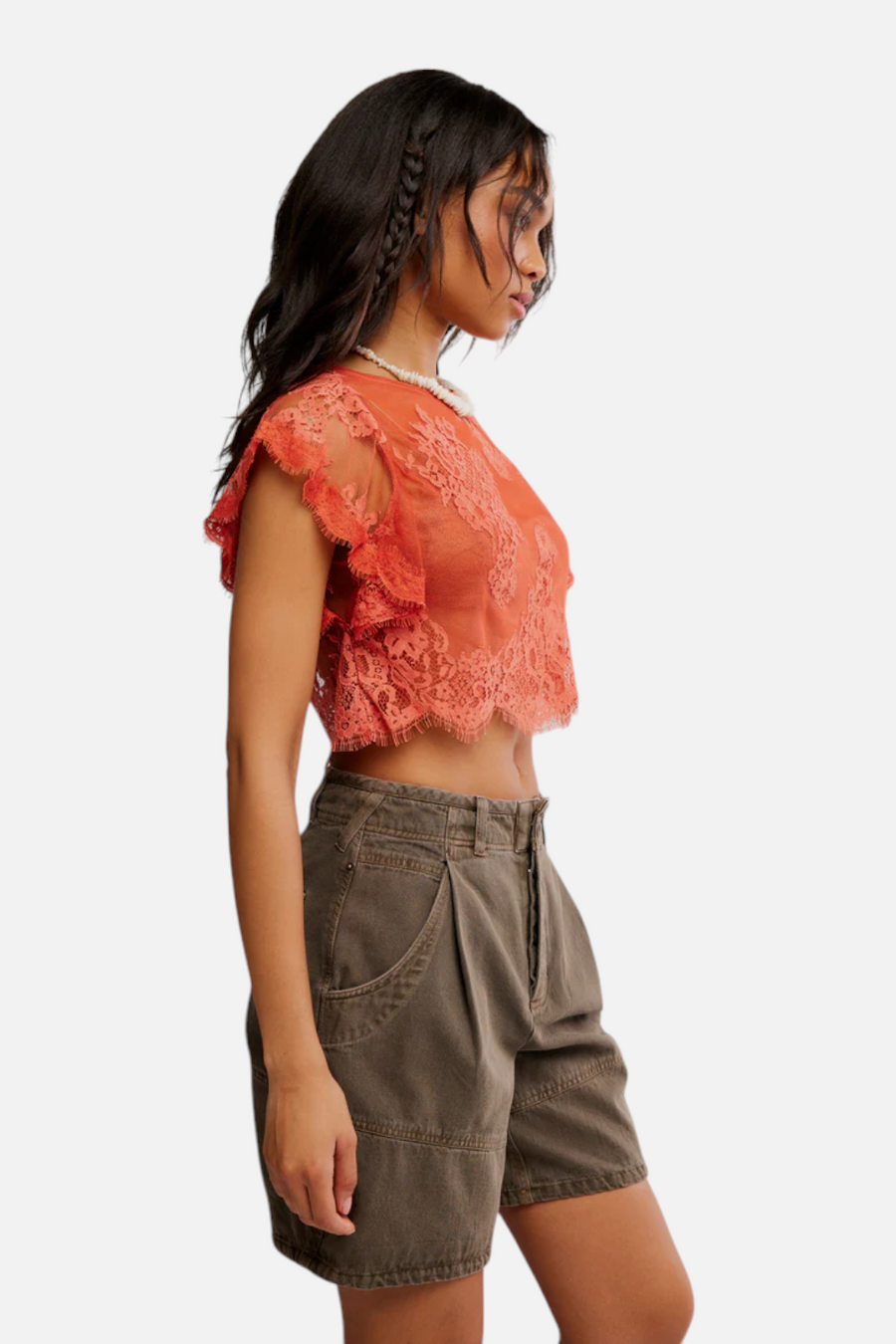 Free People Lunar Ash Lace Top in Sunset