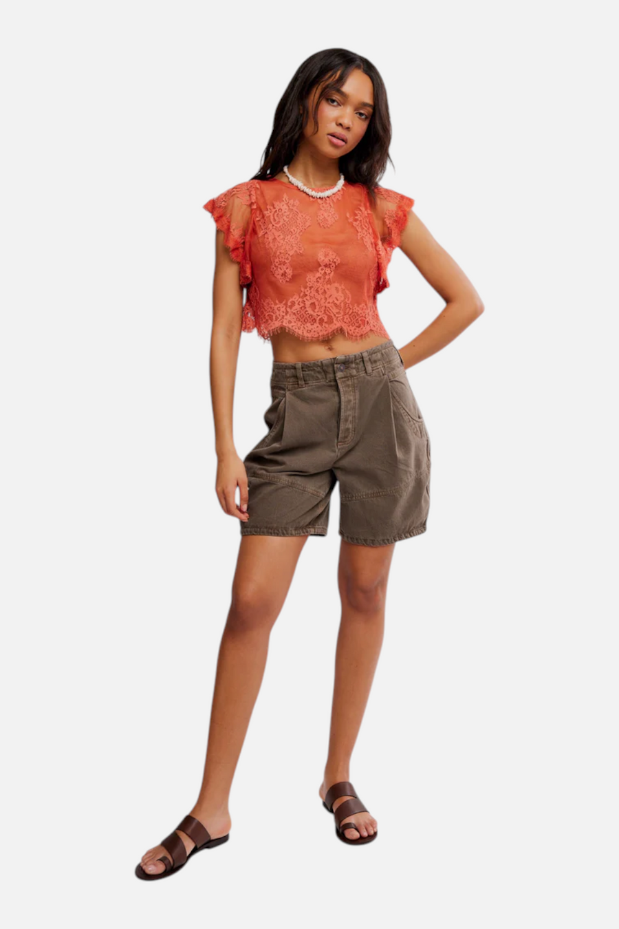 Free People Lunar Ash Lace Top in Sunset
