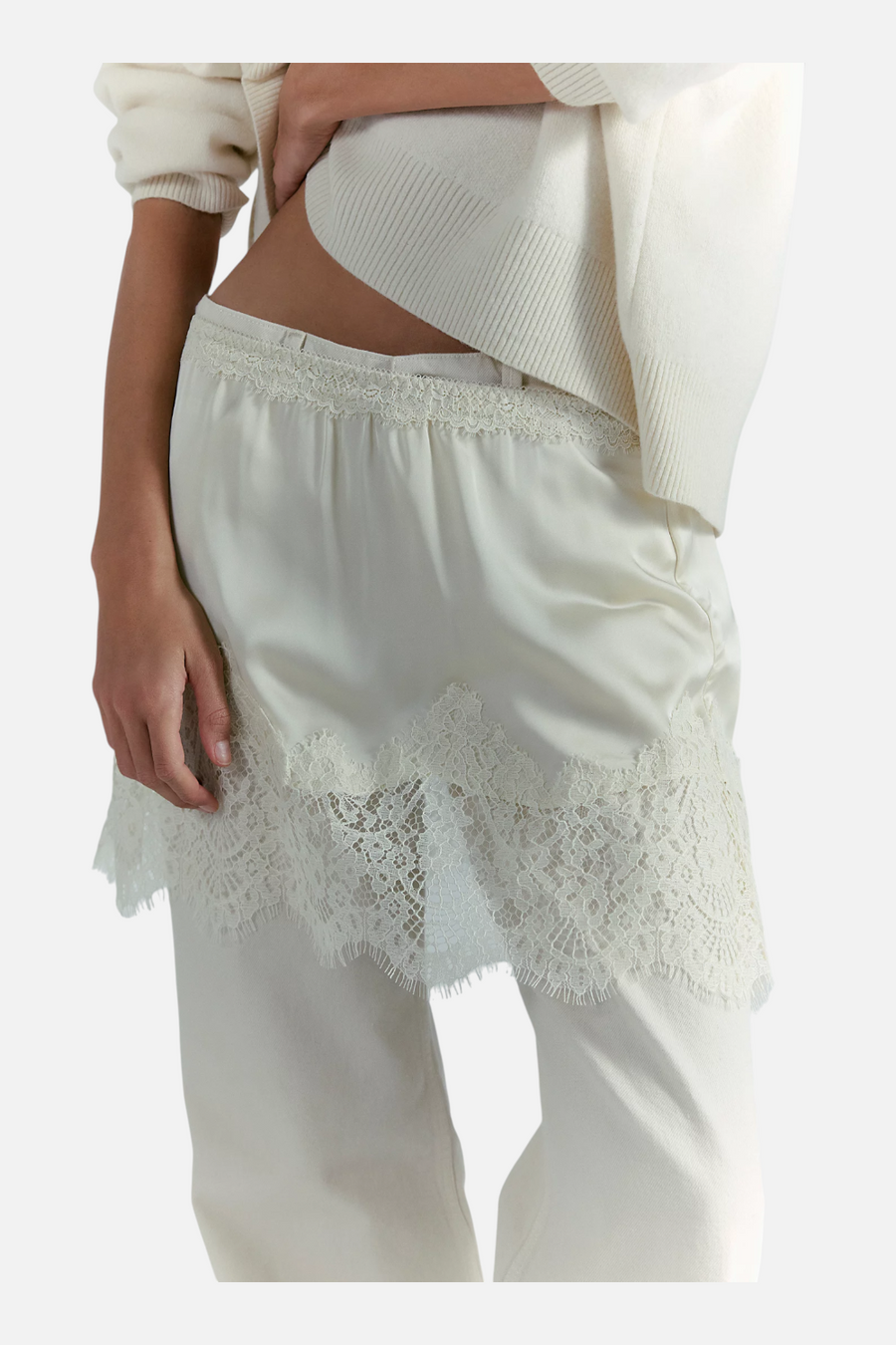 Free People Meet In The Middle Mini Slip Skirt in Tofu