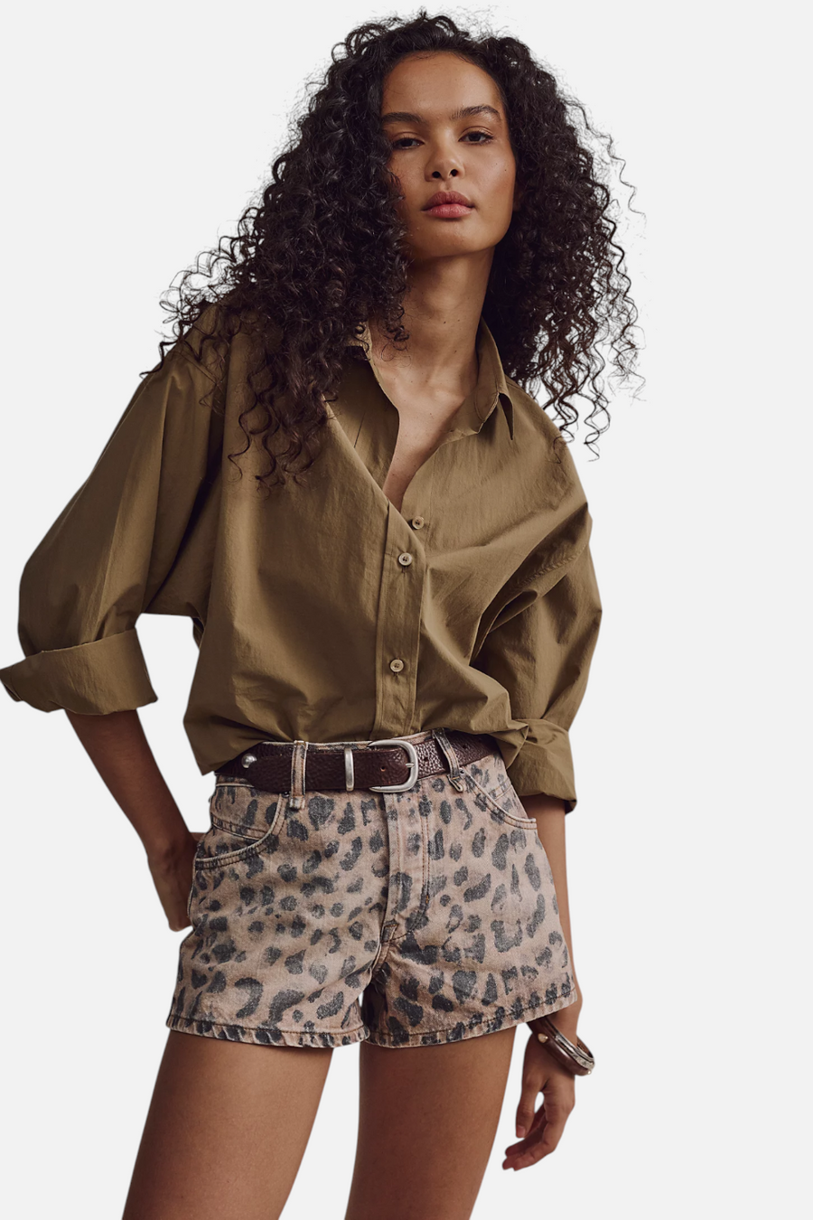 Free People Now Or Never Denim Shorts in Leopard