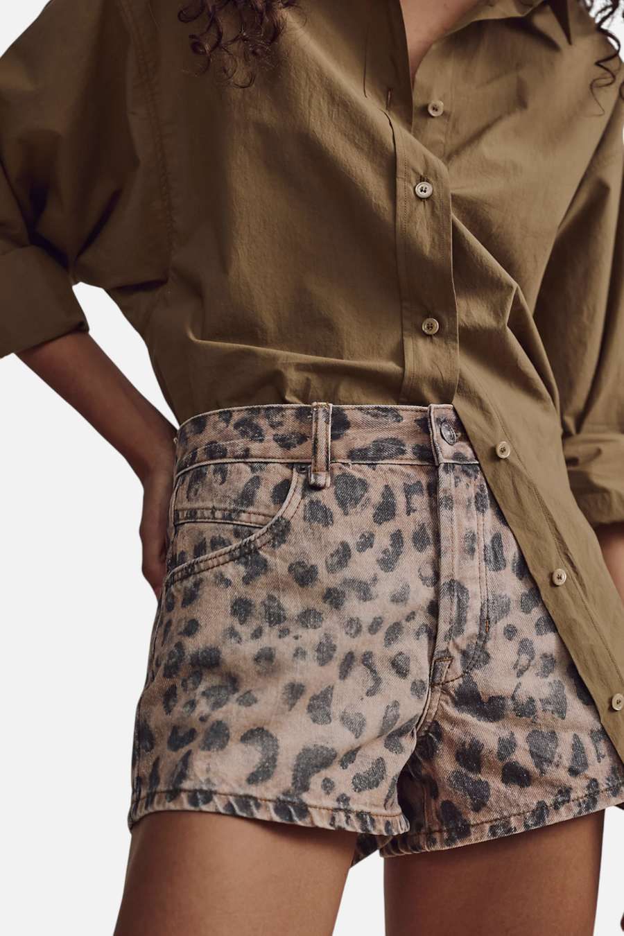 Free People Now Or Never Denim Shorts in Leopard
