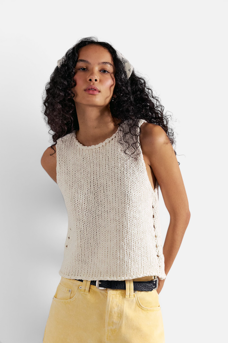 Free People Opal Sleeveless Sweater Tank in Whisper White