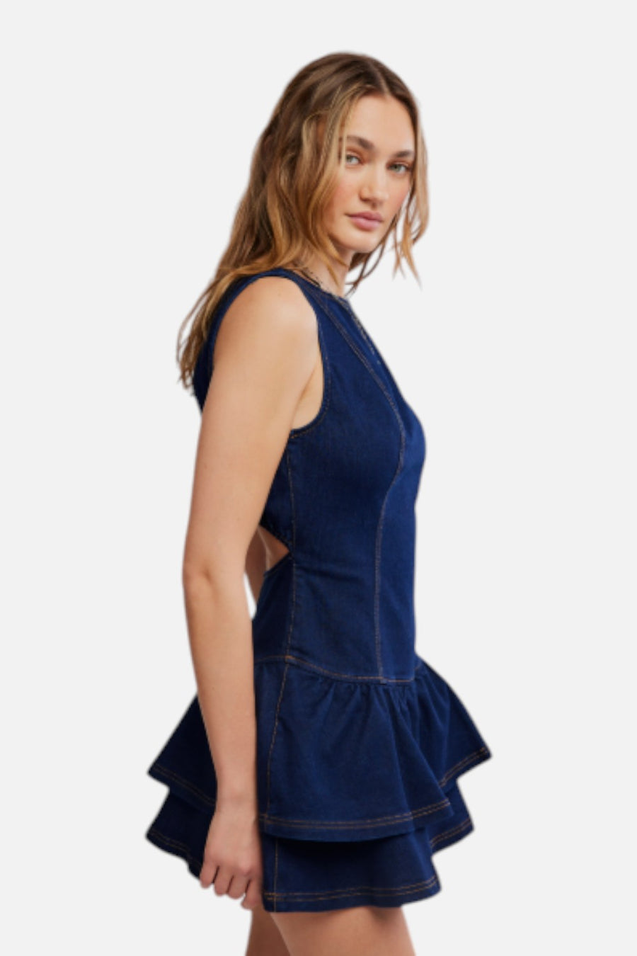 Free People Slow Burn Denim Mini Dress in Ultramarine Wash