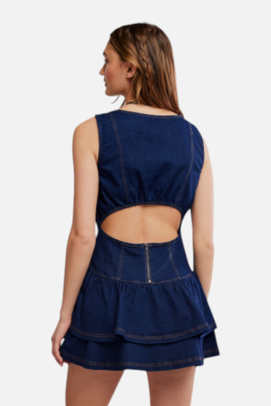 Free People Slow Burn Denim Mini Dress in Ultramarine Wash