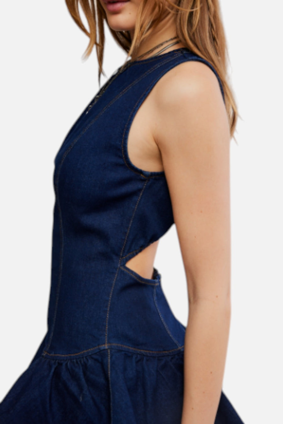 Free People Slow Burn Denim Mini Dress in Ultramarine Wash