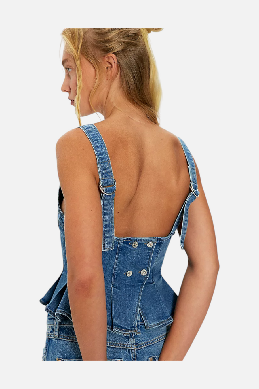 Free People Sunfaded Denim Top in Steel Blue